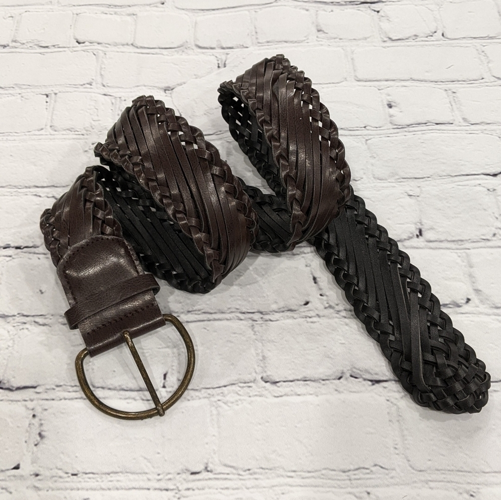 𝅺leather(?) Rope Braided Edge Belt with Brass Toned Buckle